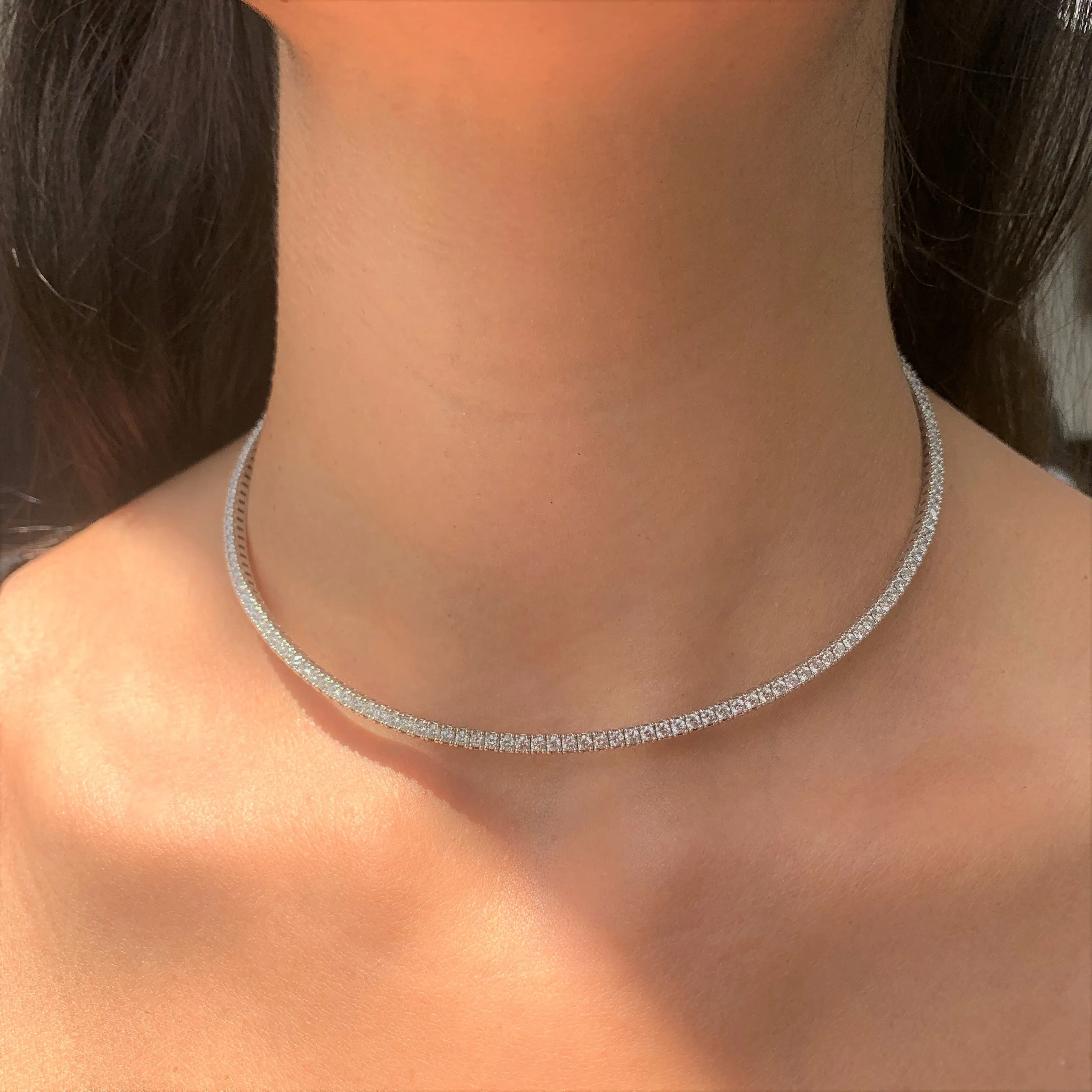 14k Gold & Diamond Flexible Choker Necklace - 5.28ct