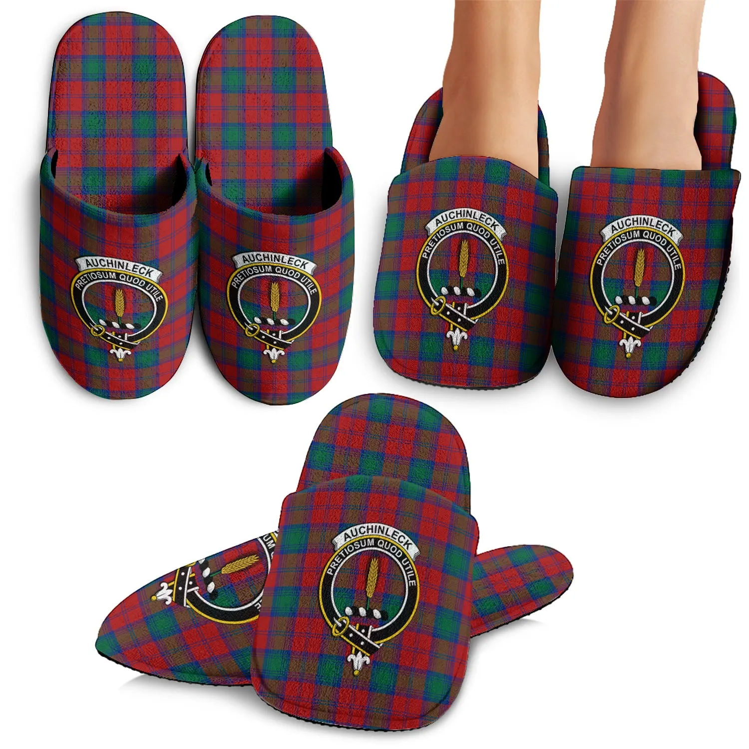 Auchinleck (Affleck) Tartan Home Slippers with Family Crest