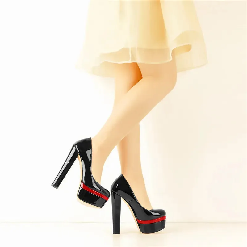 Black Patent Leather Platform Chunky High Heels