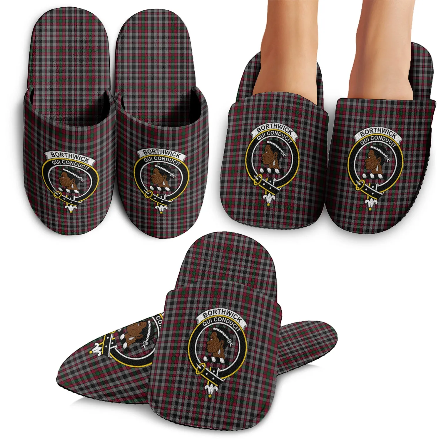 Borthwick Tartan Home Slippers with Family Crest