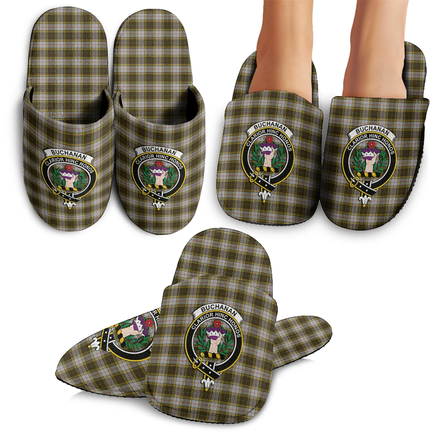 Buchanan Dress Tartan Home Slippers with Family Crest