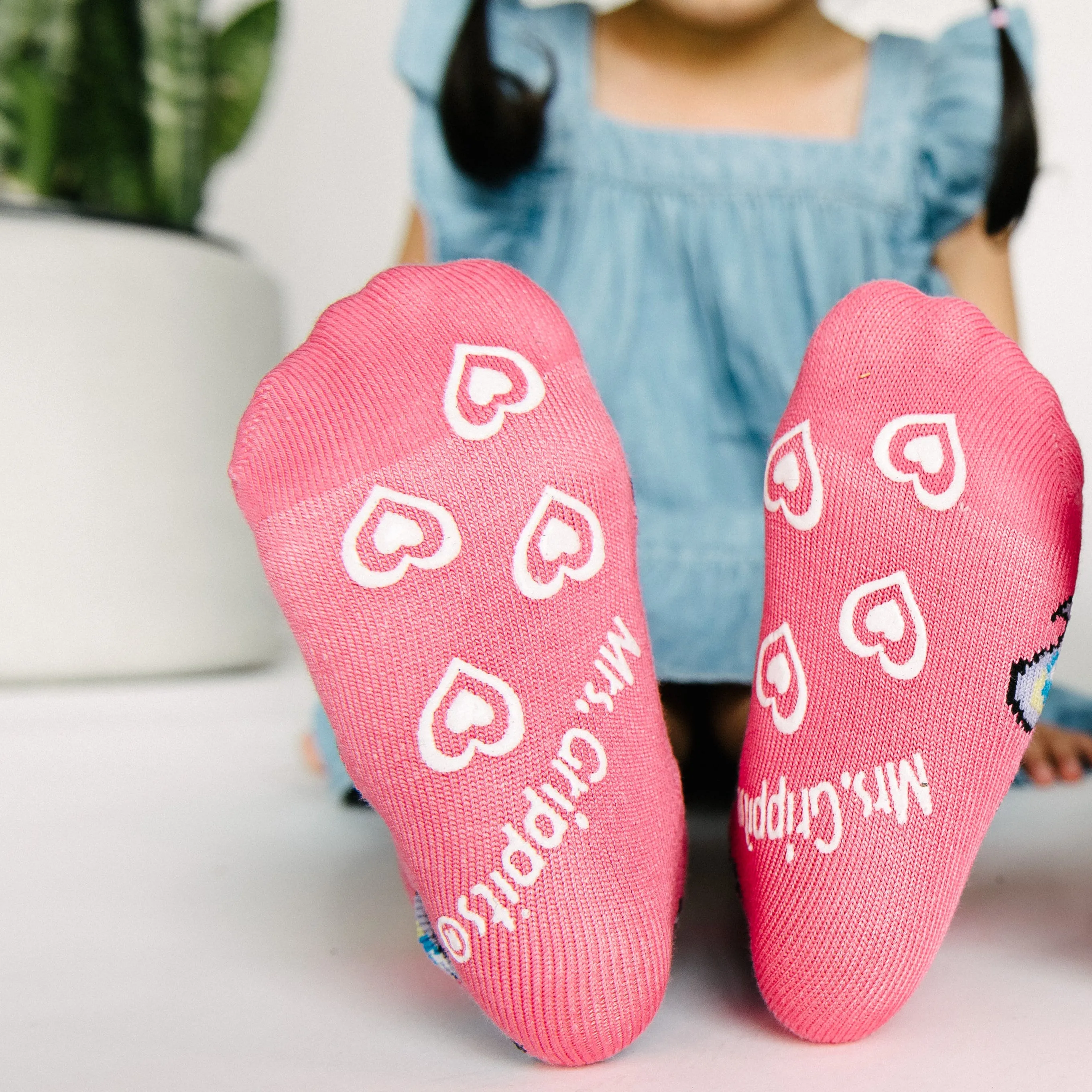 Butterfly/Unicorn Non-Slip Socks 6-pack (5-9 years)