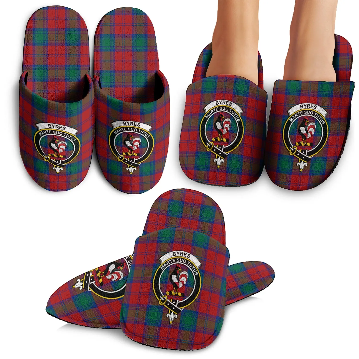 Byres (Byses) Tartan Home Slippers with Family Crest