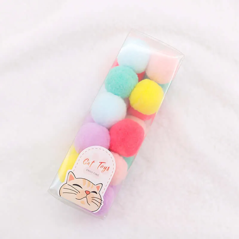 Cat Pom Pom Toy Soft Quiet Ball 20pcs 3cm Assorted 7 Colors