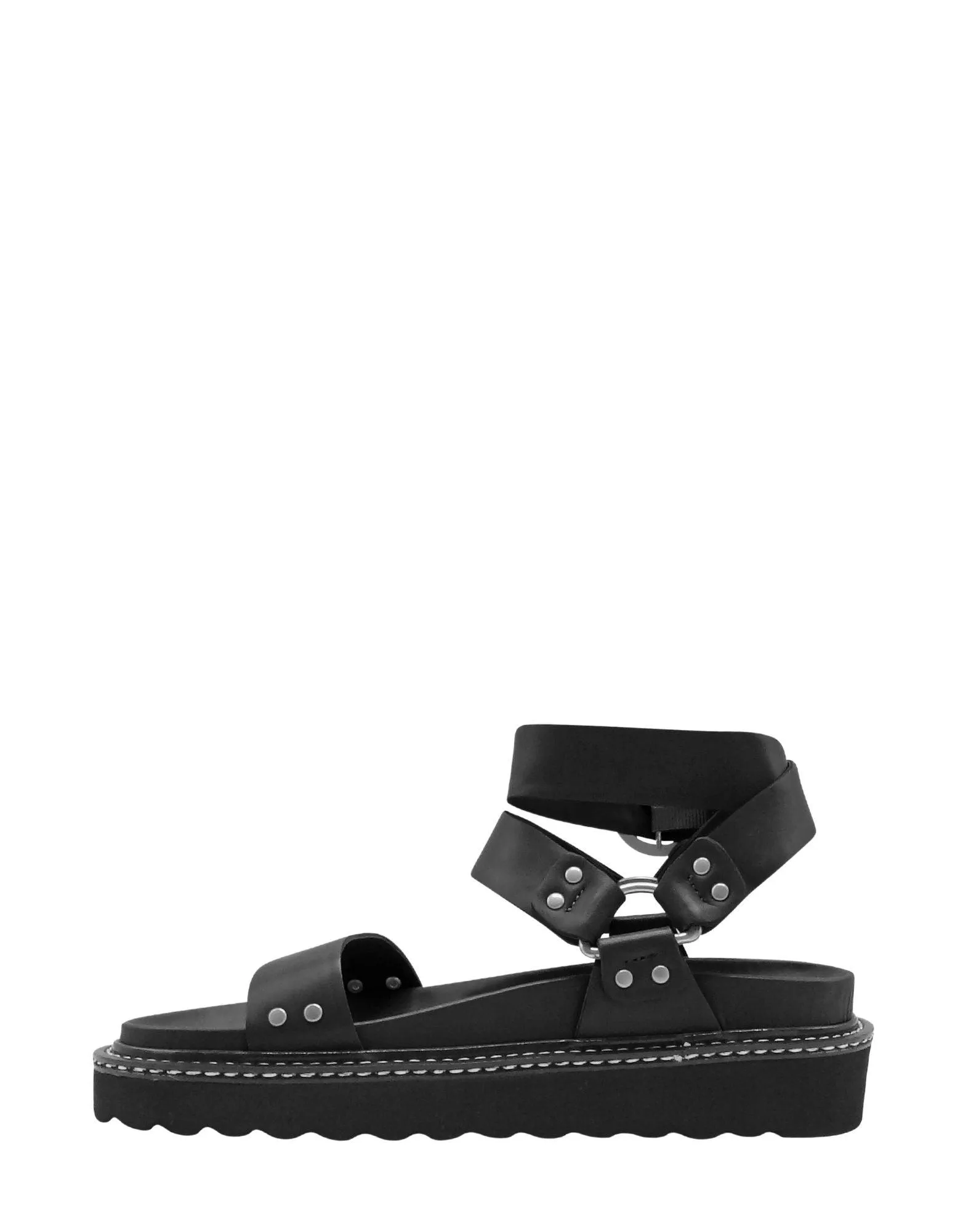 Caverley Burt Sandal in Black with White Welt