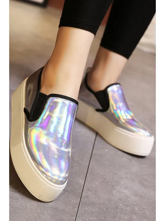 Chic Metallic Color Elastic Round Toe Platform Shoes