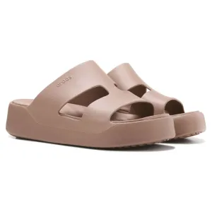 Crocs Women's H-Strap Platform Slides, Latte