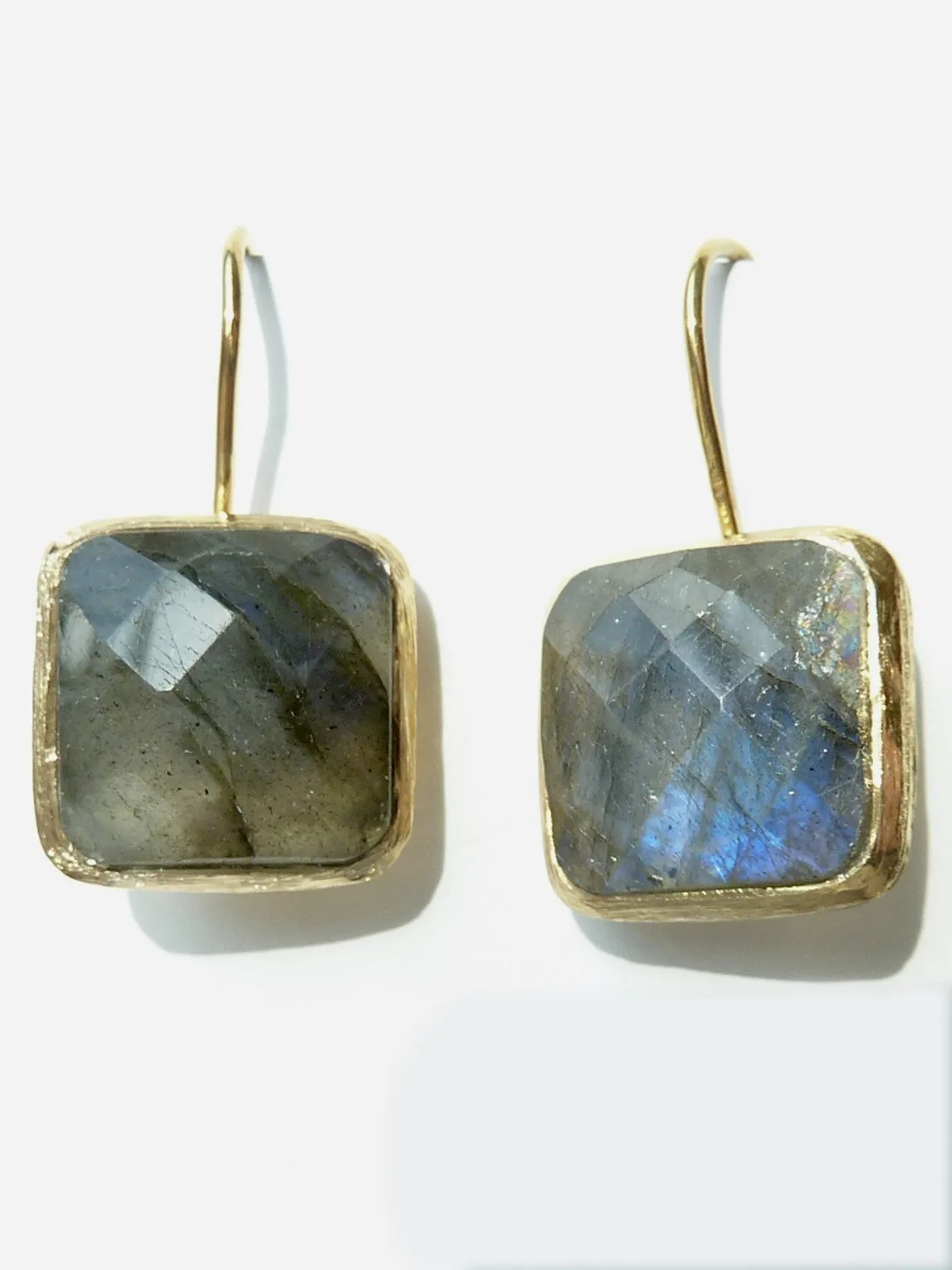 Earrings Faceted Square Labradorite