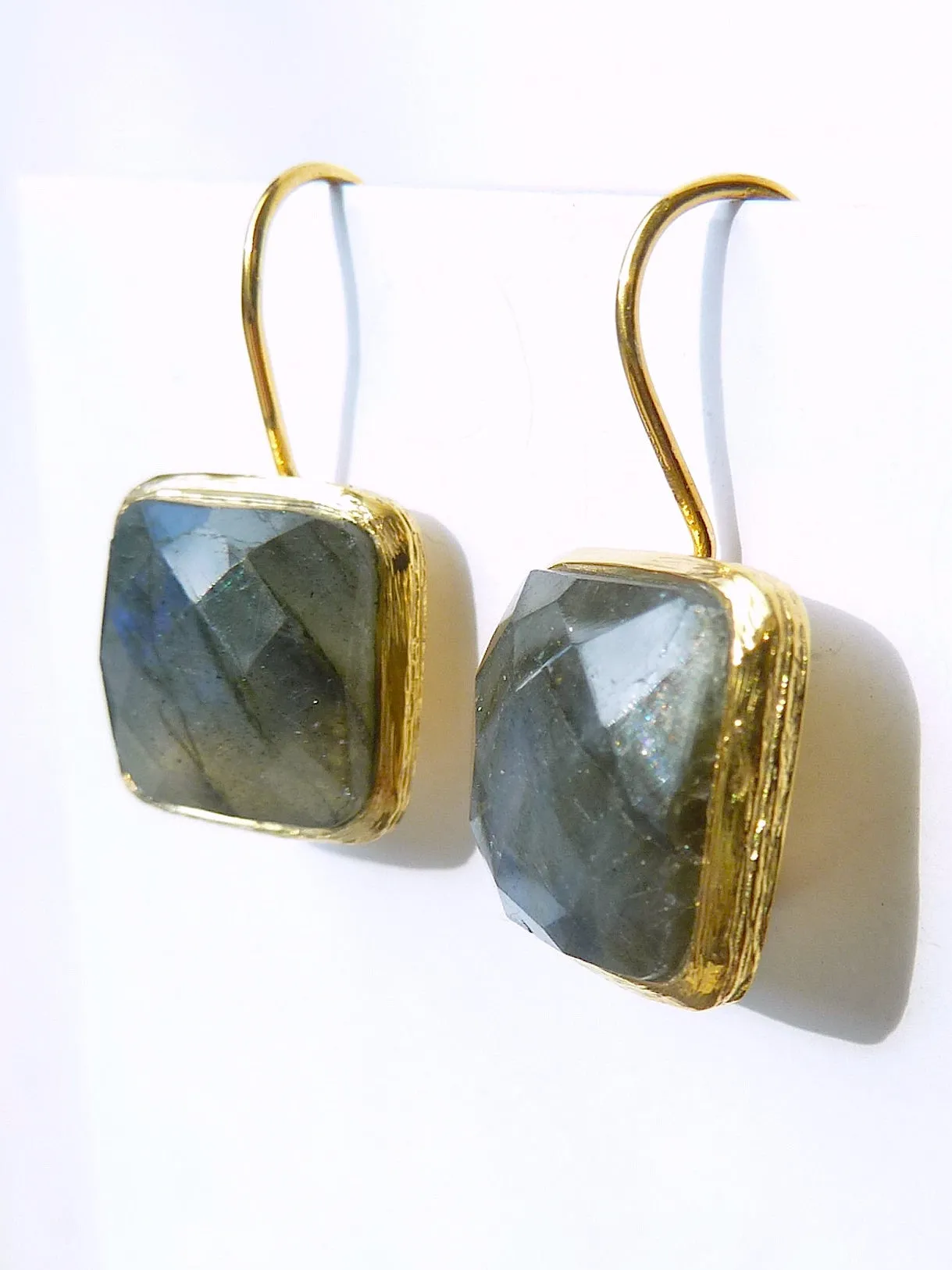 Earrings Faceted Square Labradorite