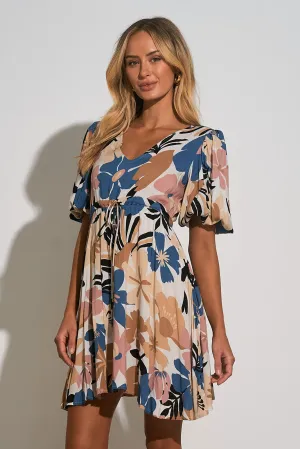 Elan Blue Polynesian Print Boho Mini Dress