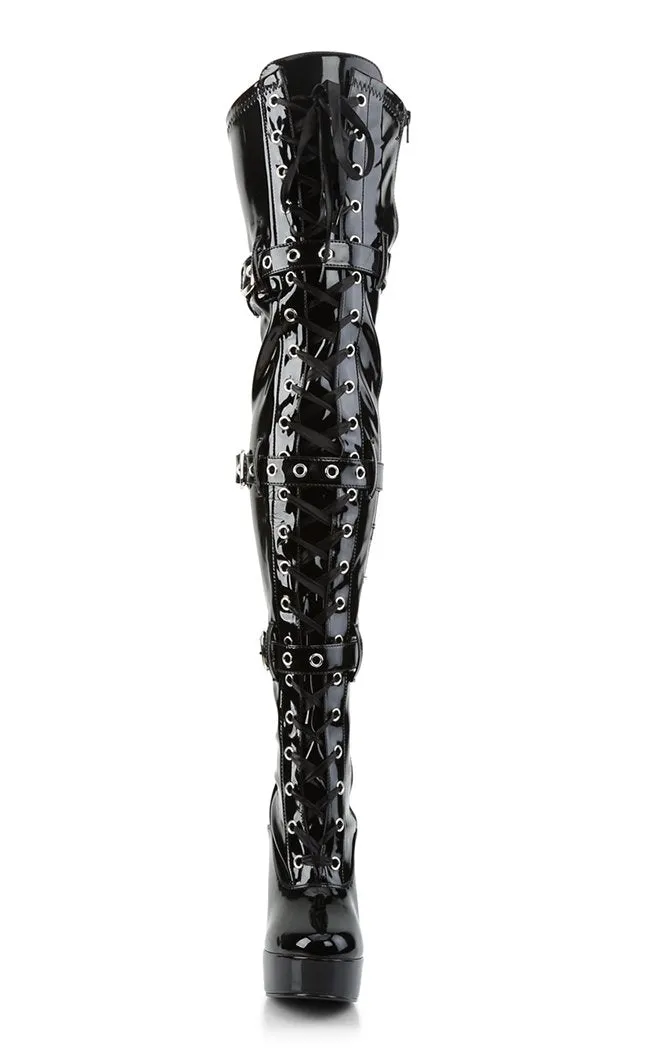 ELECTRA-3028 Black Patent Thigh High Boots