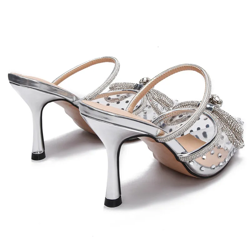 Elegant Rhinestone Pointed Toe High Heel Sandals