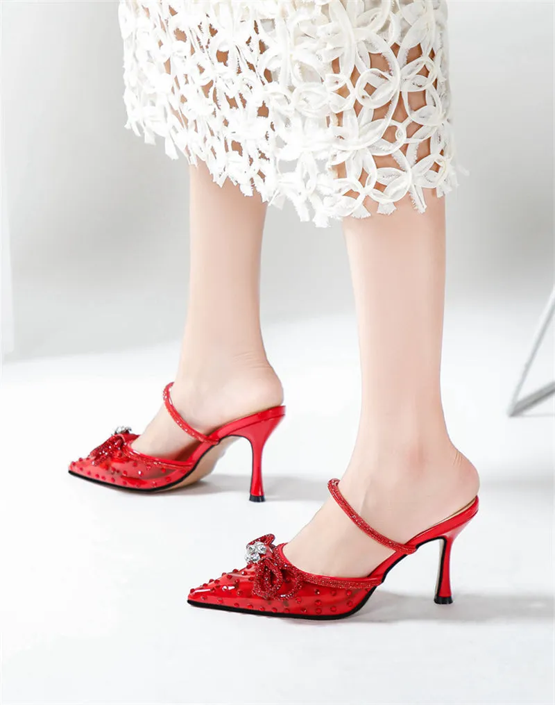 Elegant Rhinestone Pointed Toe High Heel Sandals