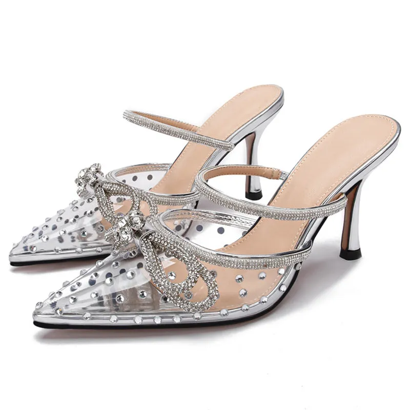 Elegant Rhinestone Pointed Toe High Heel Sandals