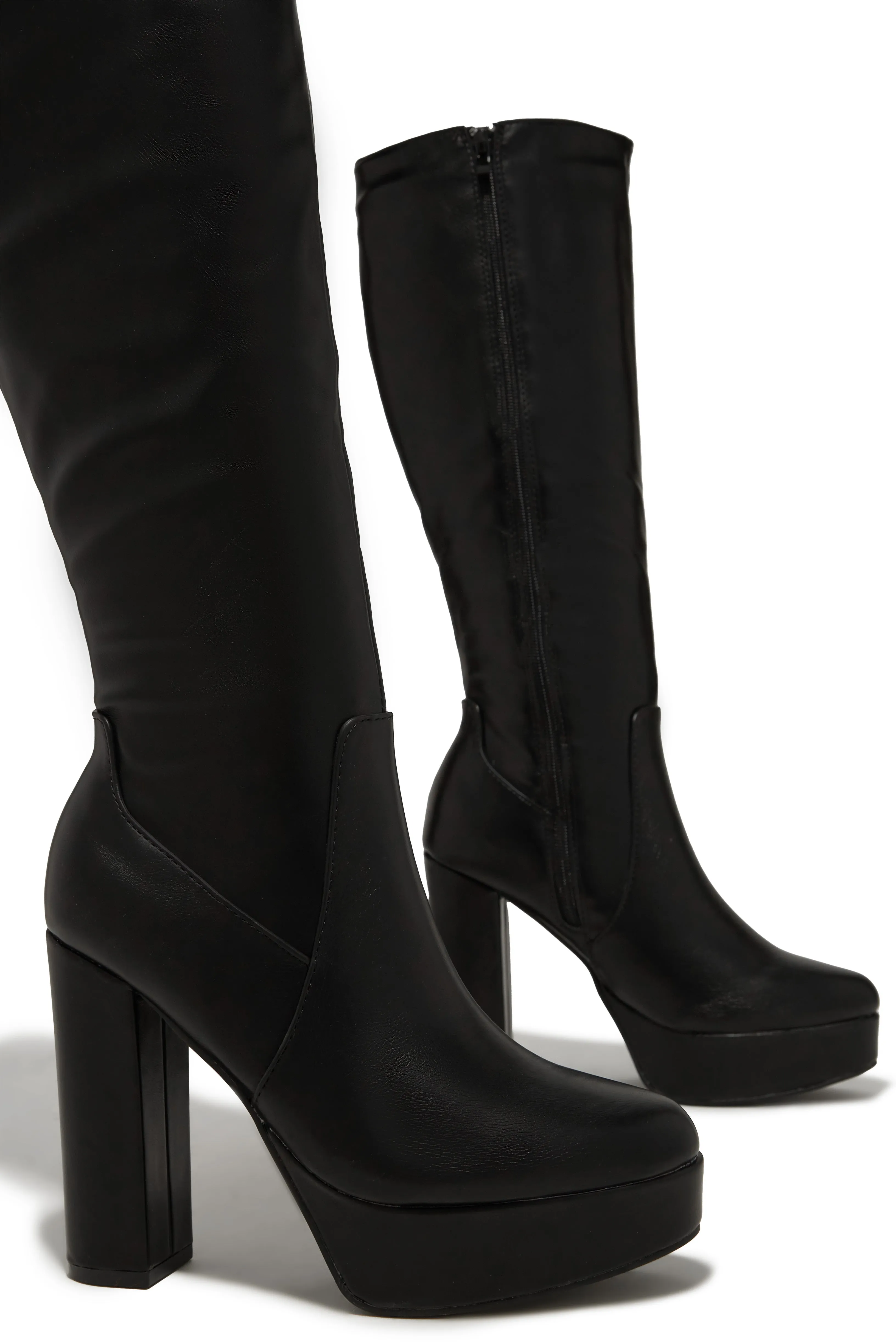 Ellie Platform Block Heel Boots - Black