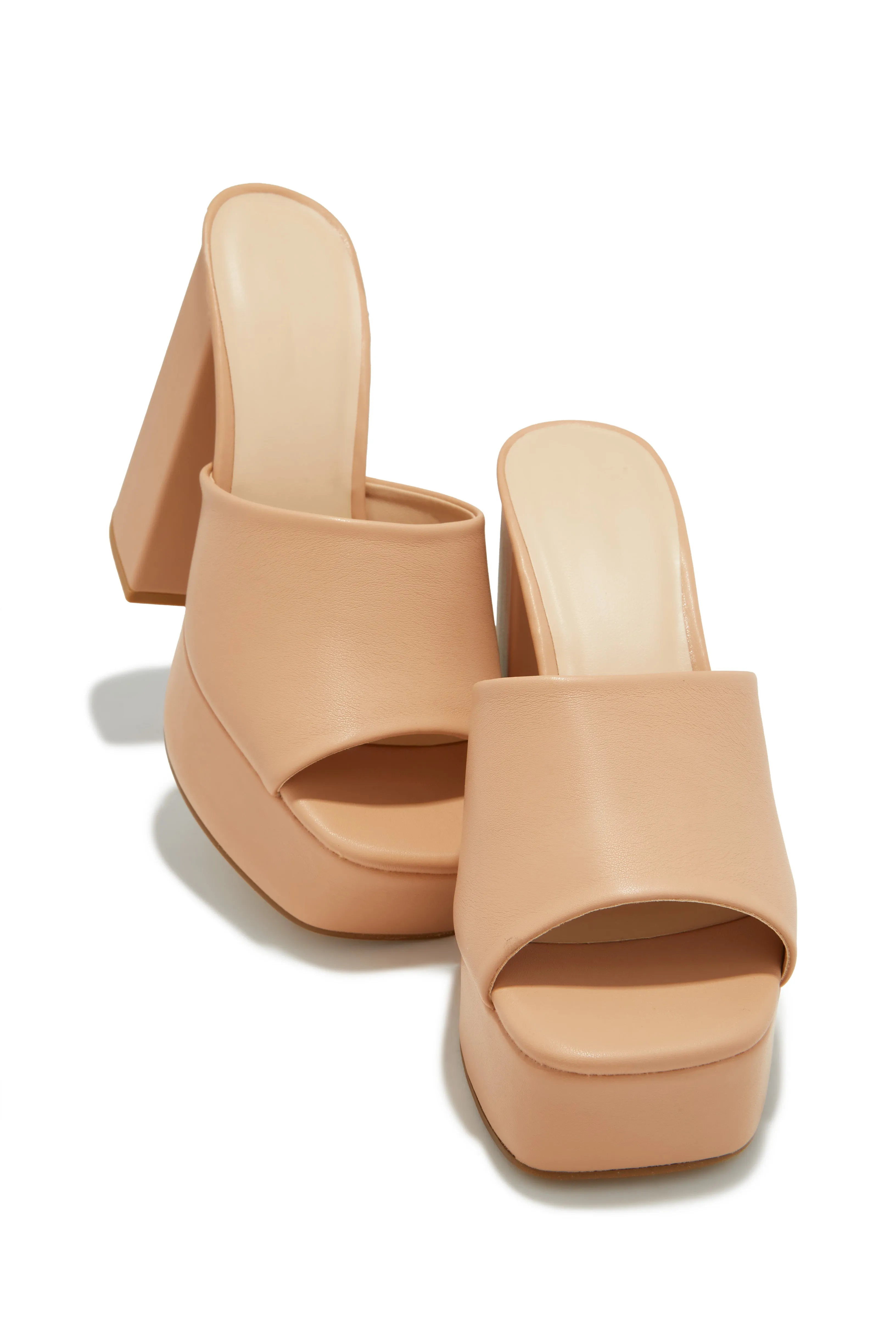 Emily Platform Block Heel Mules - Nude