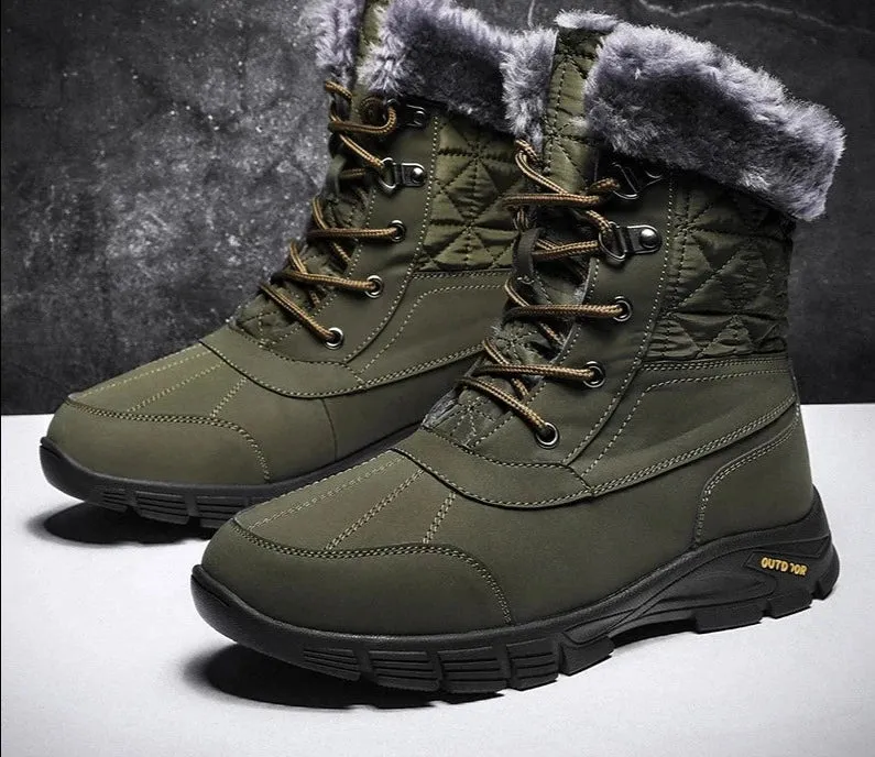 Fashion Casual Mens Shoes Warm Plush Boots Lace Up Non-Slip Handmade Comfortable Fur Waterproof Snow Boots Size 38-48