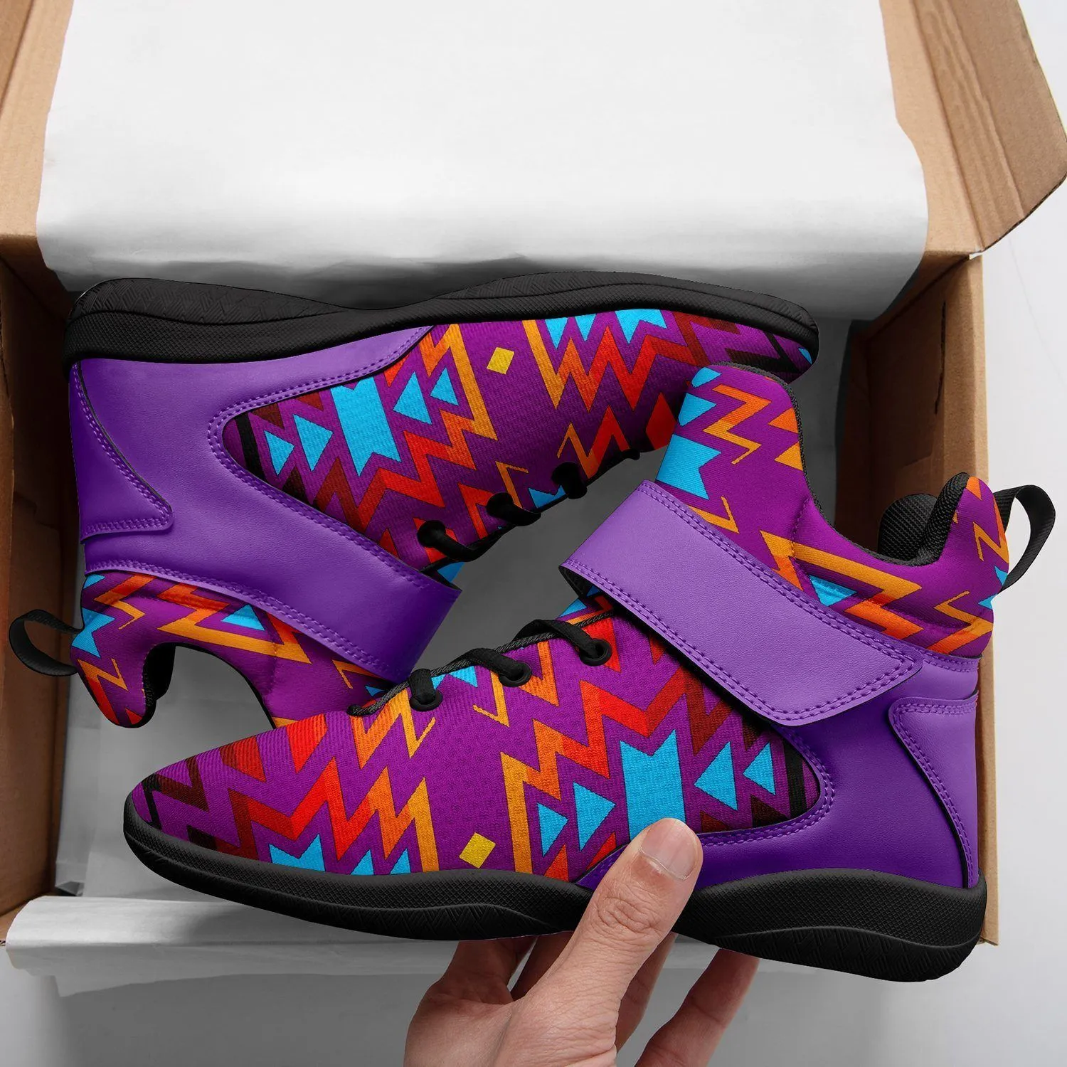 Fire Colors and Turquoise Purple Kid's Ipottaa Basketball / Sport High Top Shoes