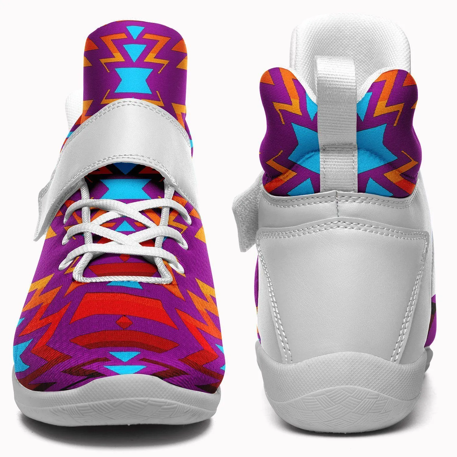 Fire Colors and Turquoise Purple Kid's Ipottaa Basketball / Sport High Top Shoes