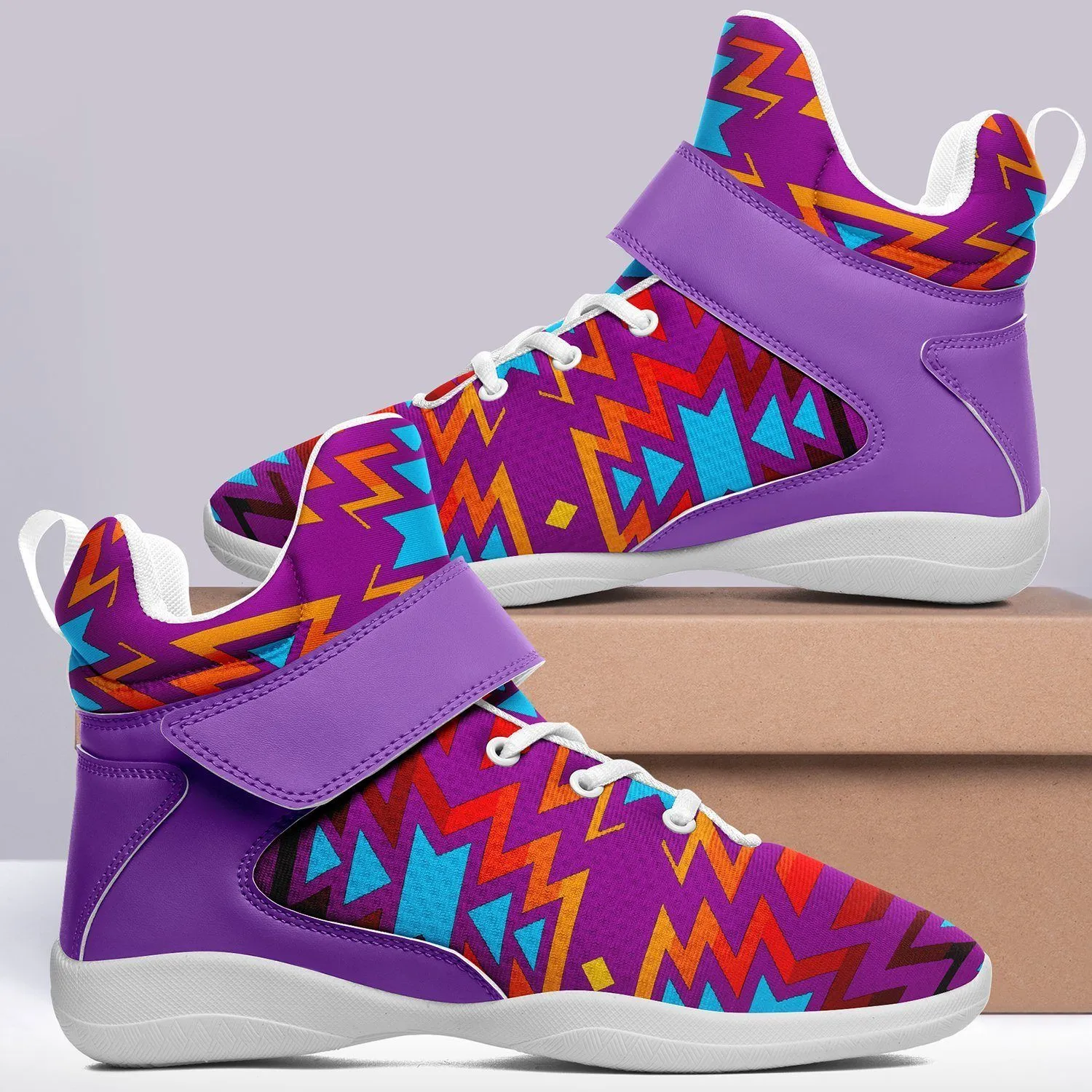 Fire Colors and Turquoise Purple Kid's Ipottaa Basketball / Sport High Top Shoes