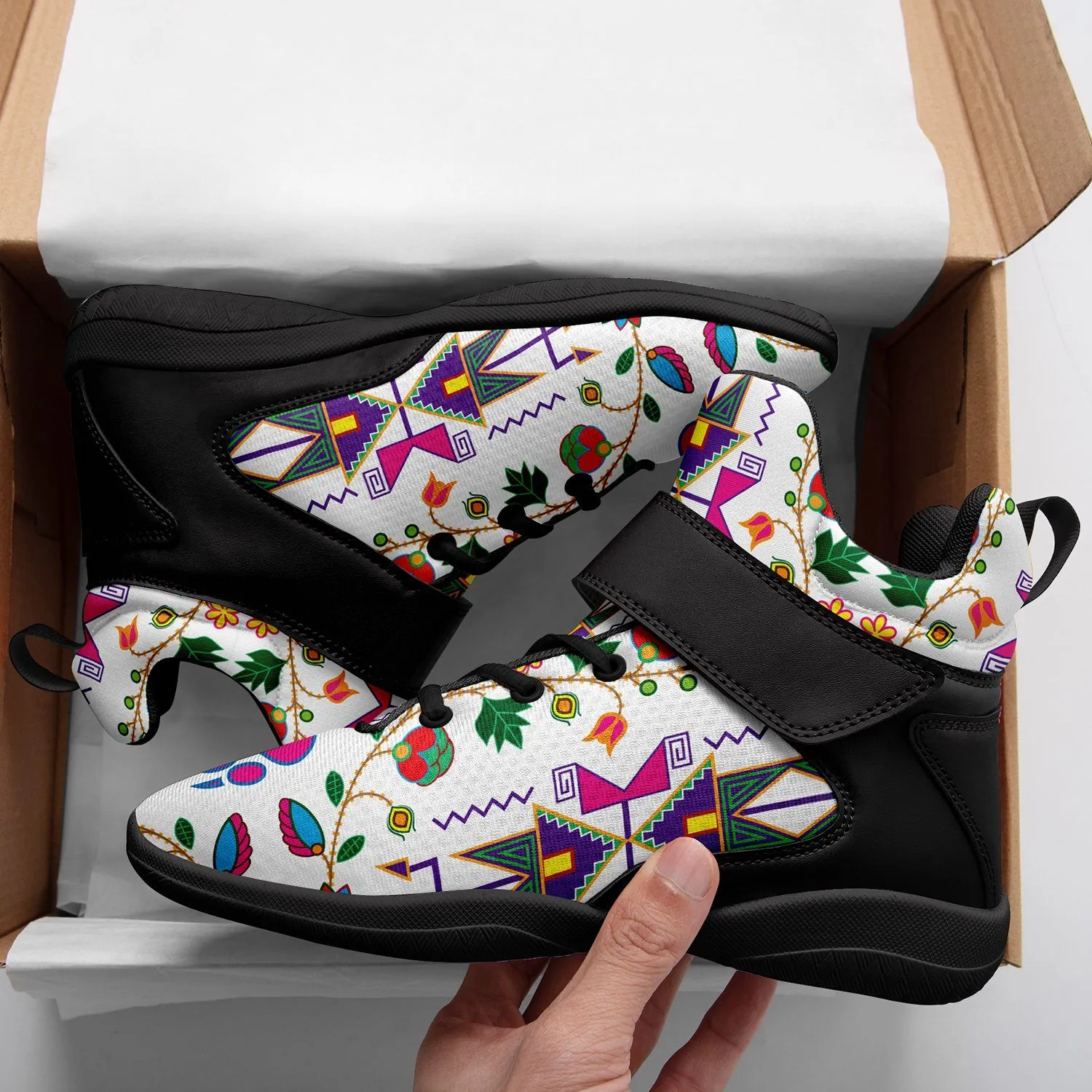 Geometric Floral Fall White Ipottaa Basketball / Sport High Top Shoes