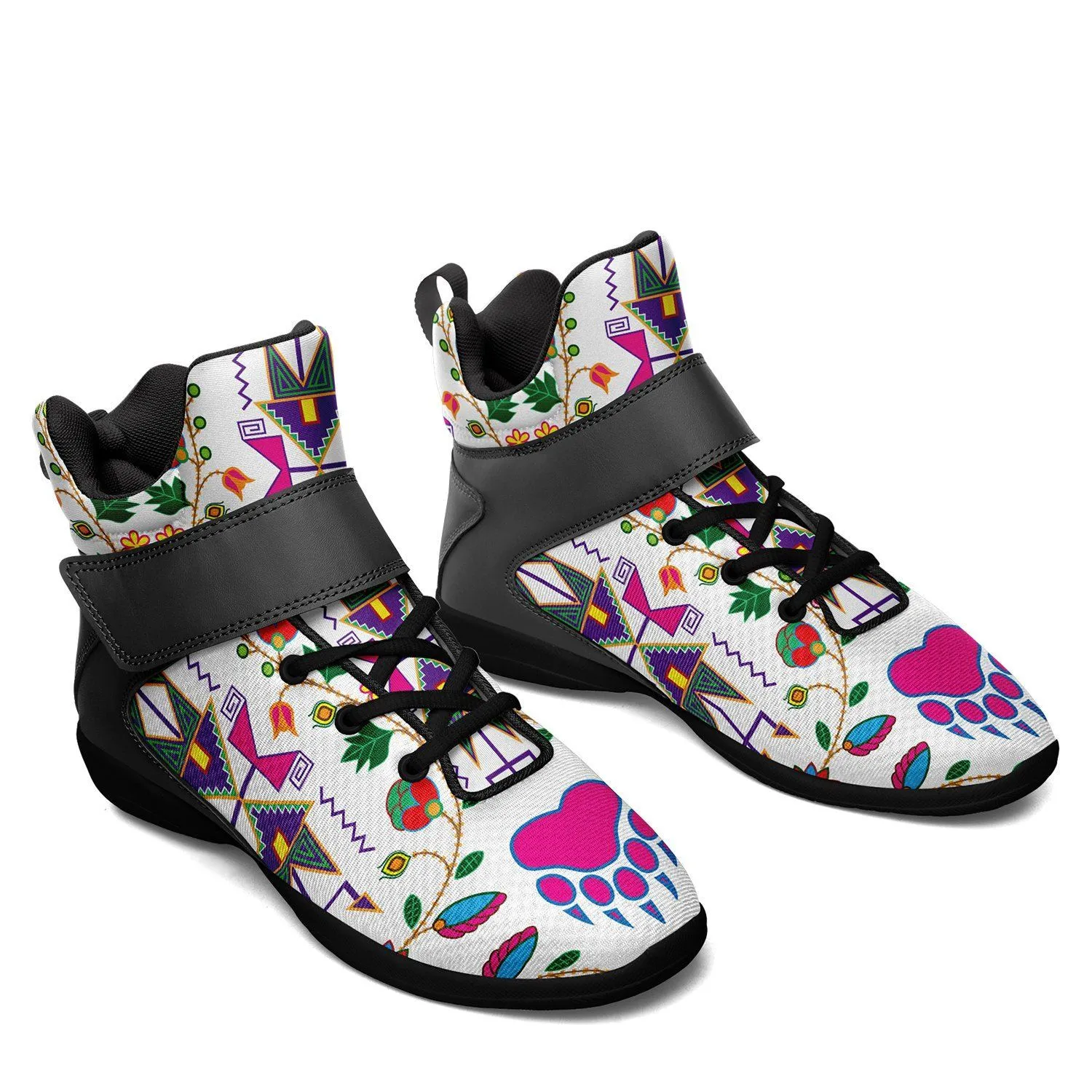 Geometric Floral Fall White Kid's Ipottaa Basketball / Sport High Top Shoes