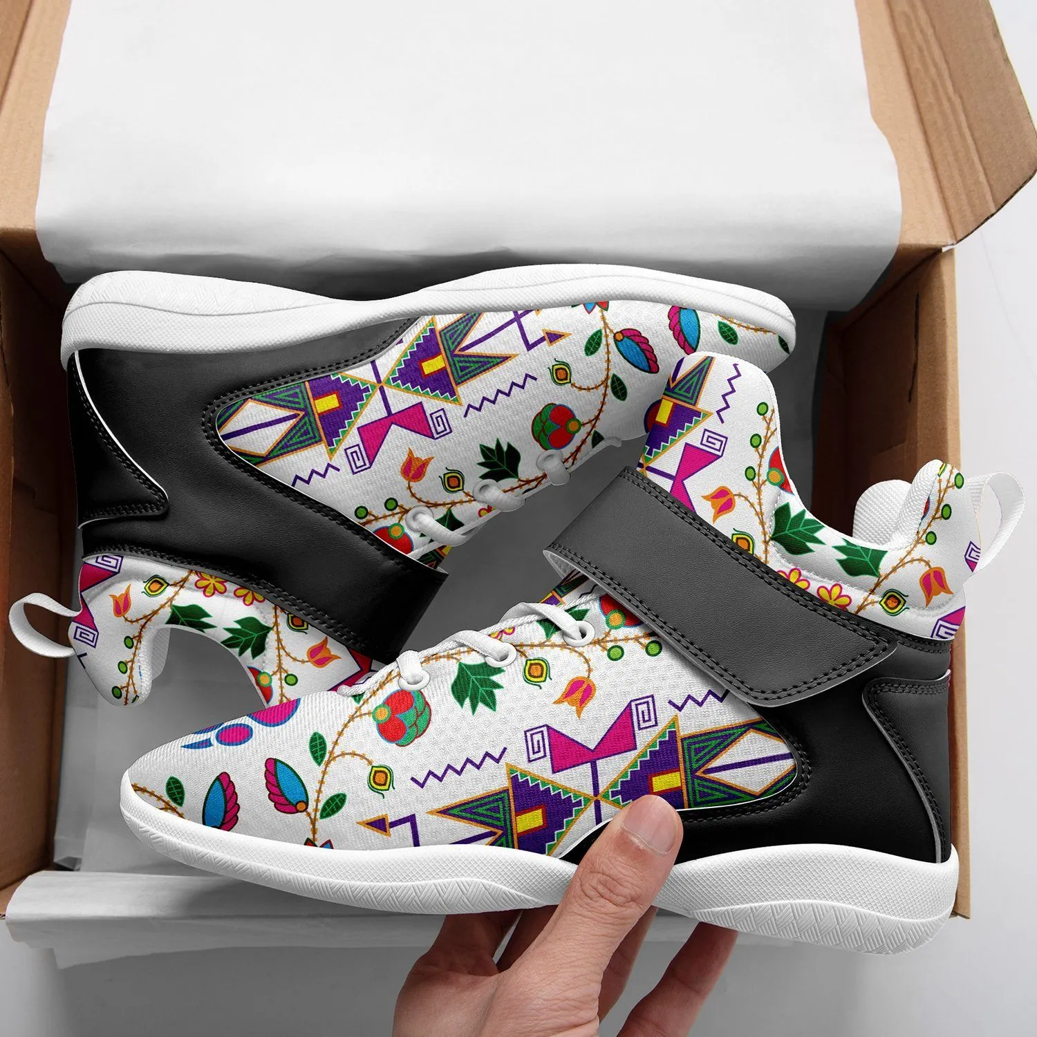 Geometric Floral Fall White Kid's Ipottaa Basketball / Sport High Top Shoes