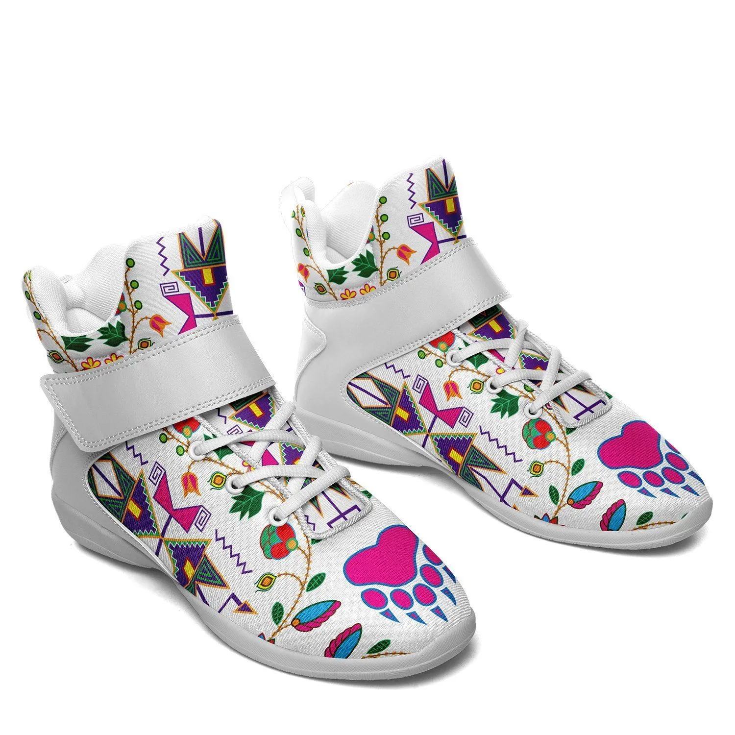 Geometric Floral Fall White Kid's Ipottaa Basketball / Sport High Top Shoes