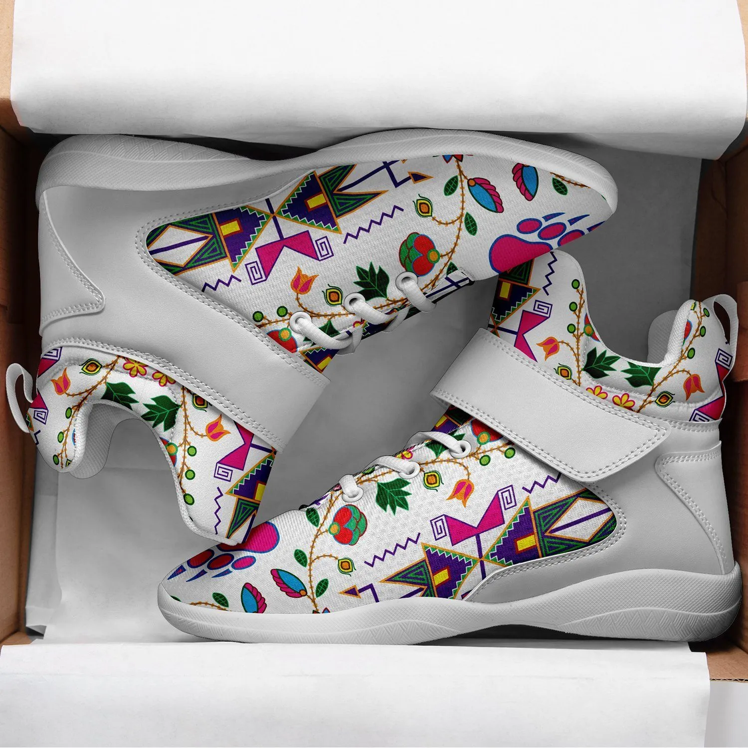 Geometric Floral Fall White Kid's Ipottaa Basketball / Sport High Top Shoes