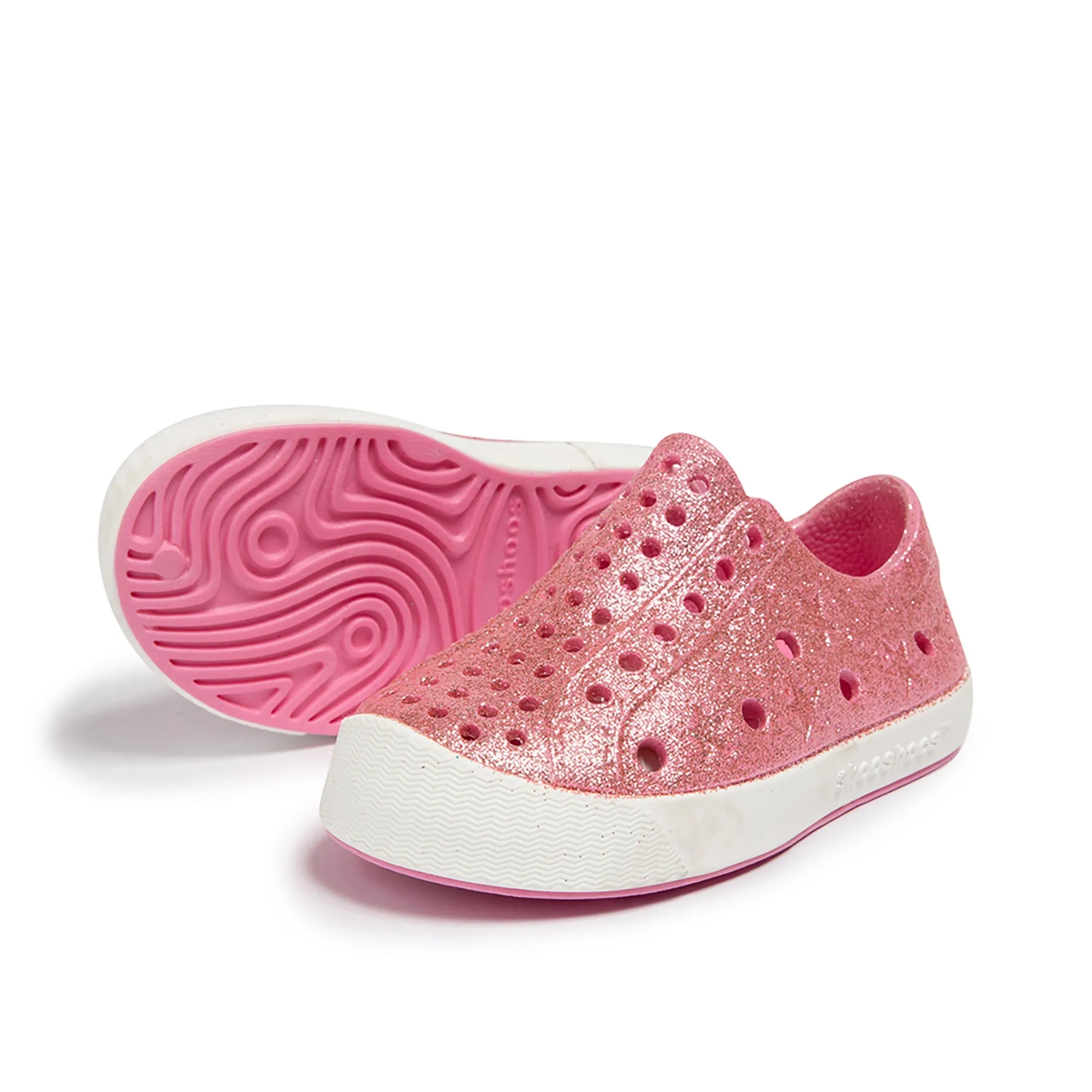 Girls Perforated Slip On Water Sneakers in Pink Glitter - Prism