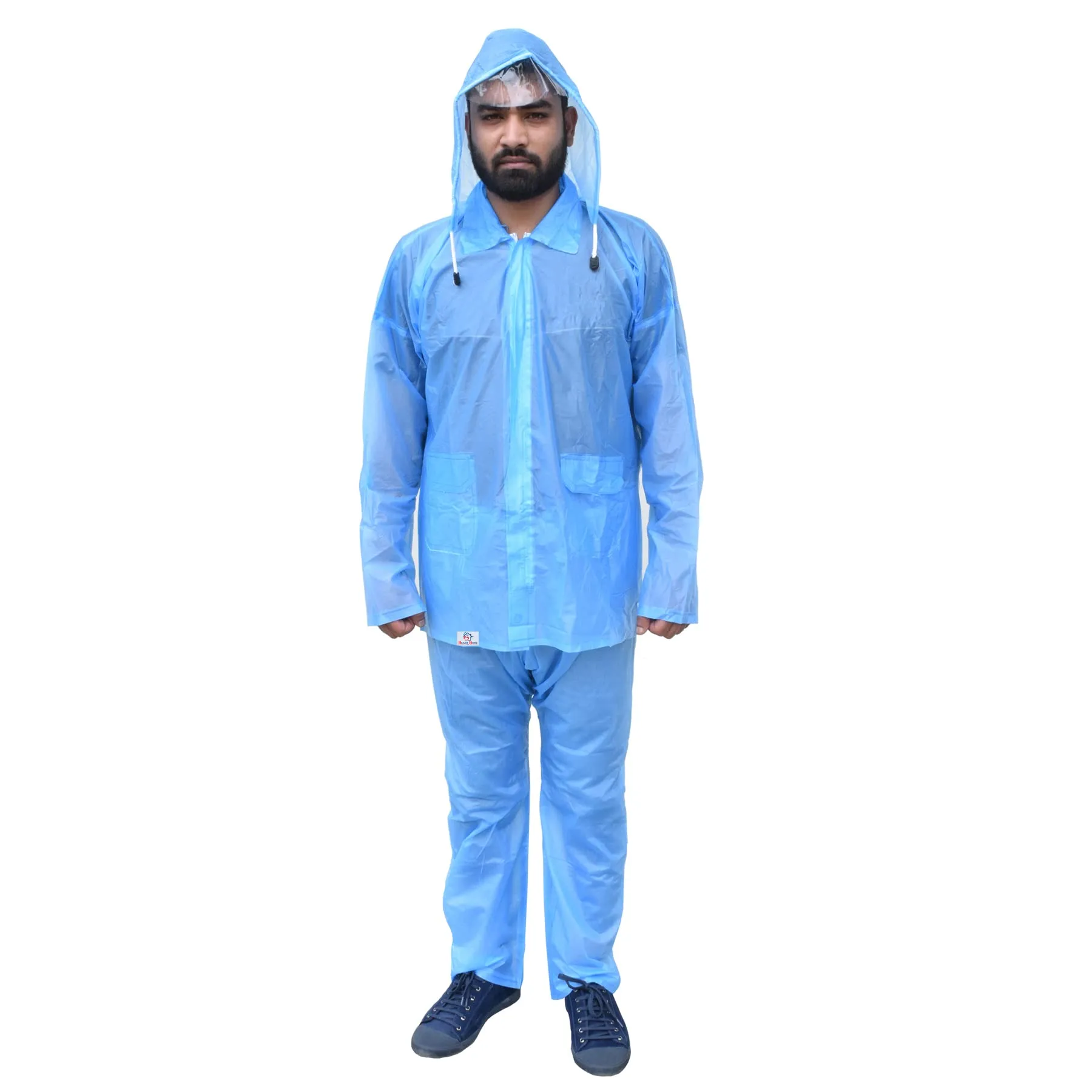 Heart Home PVC Raincoat with Adjustable Hood for Men & Women (Blue) 54HH4142.