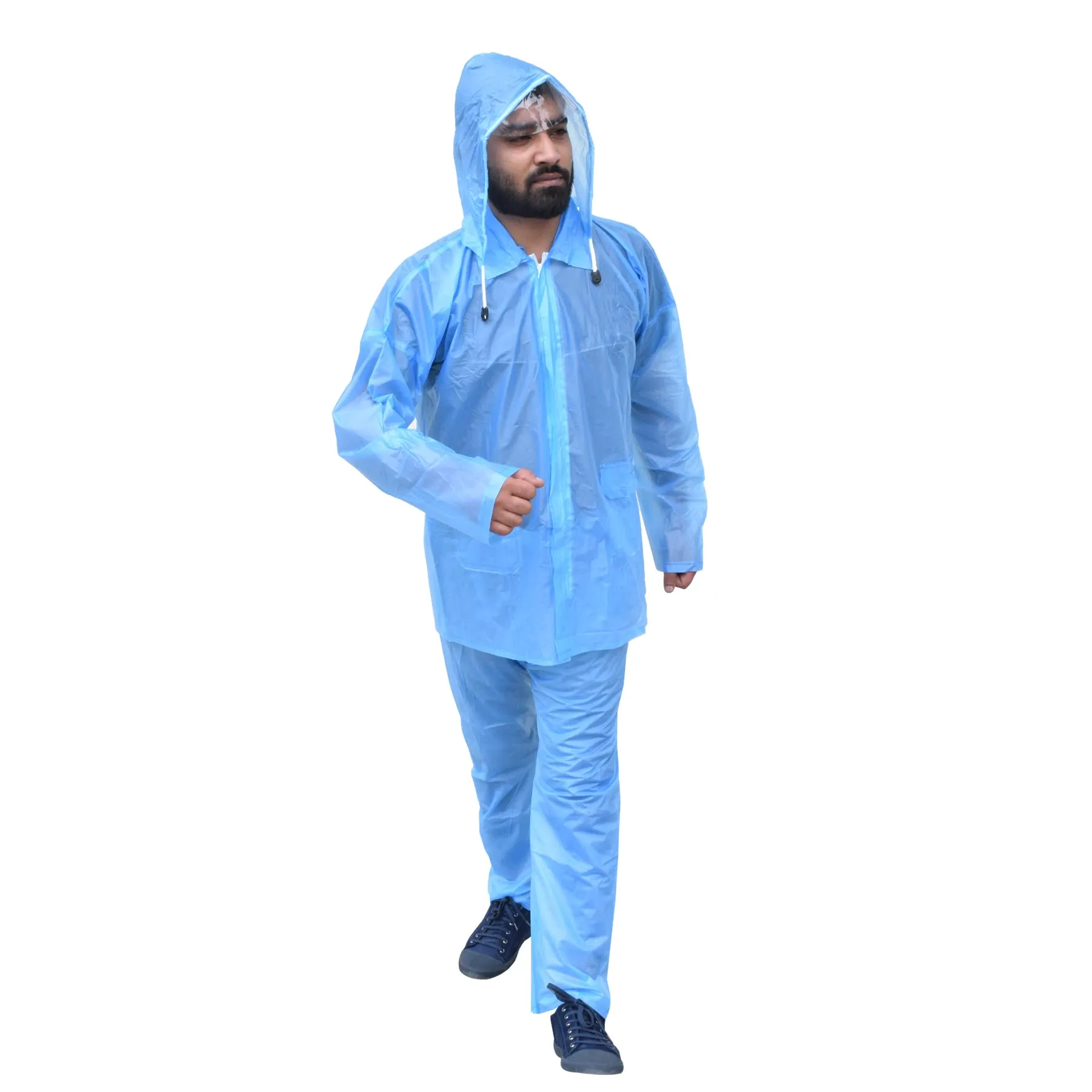 Heart Home PVC Raincoat with Adjustable Hood for Men & Women (Blue) 54HH4142.