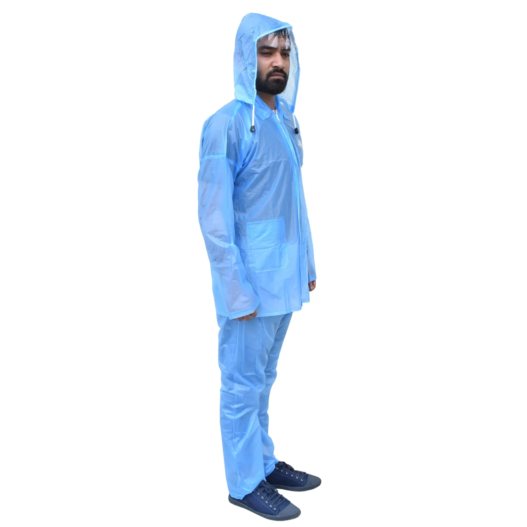 Heart Home PVC Raincoat with Adjustable Hood for Men & Women (Blue) 54HH4142.