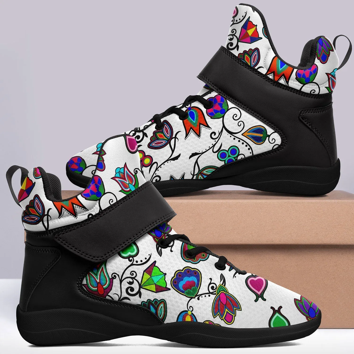 Indigenous Paisley White Ipottaa Basketball / Sport High Top Shoes - Black Sole