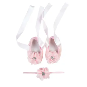 La Vera Kids Baby Girl Pink Lace Shoes and Headband Set