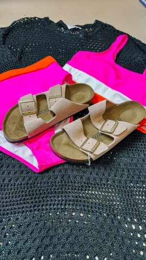 Light Rose Arizona Suede Leather Sandals by Birkenstock