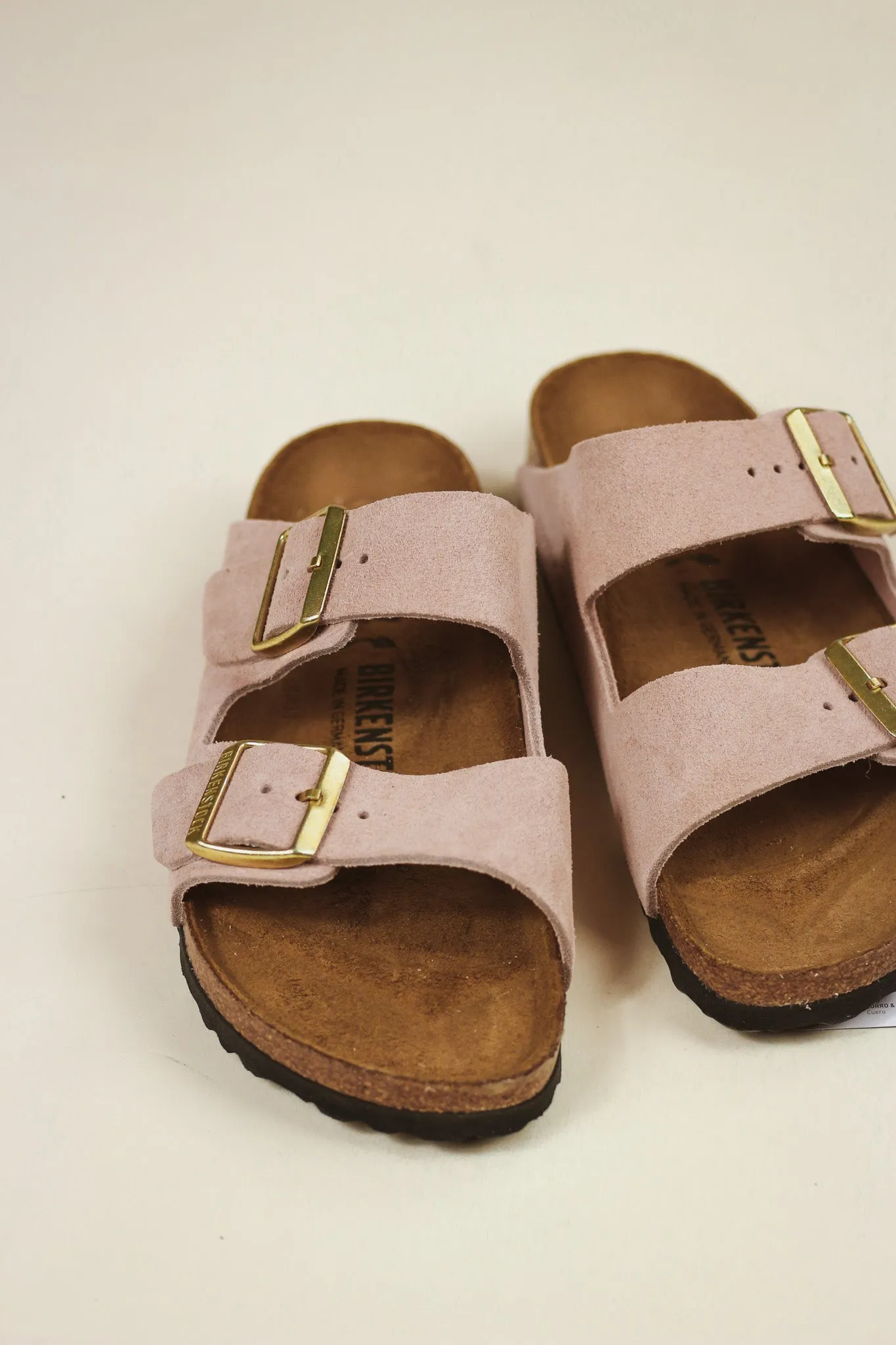 Light Rose Arizona Suede Leather Sandals by Birkenstock