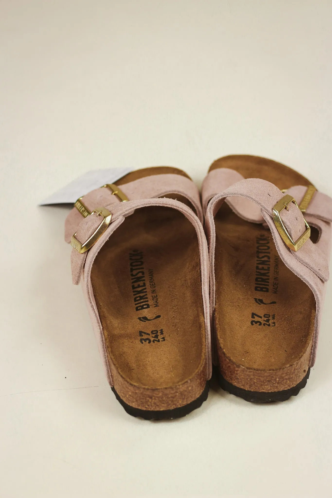 Light Rose Arizona Suede Leather Sandals by Birkenstock