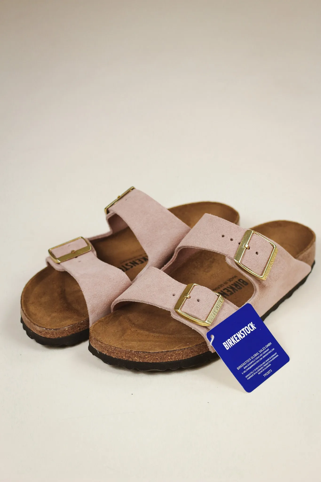 Light Rose Arizona Suede Leather Sandals by Birkenstock