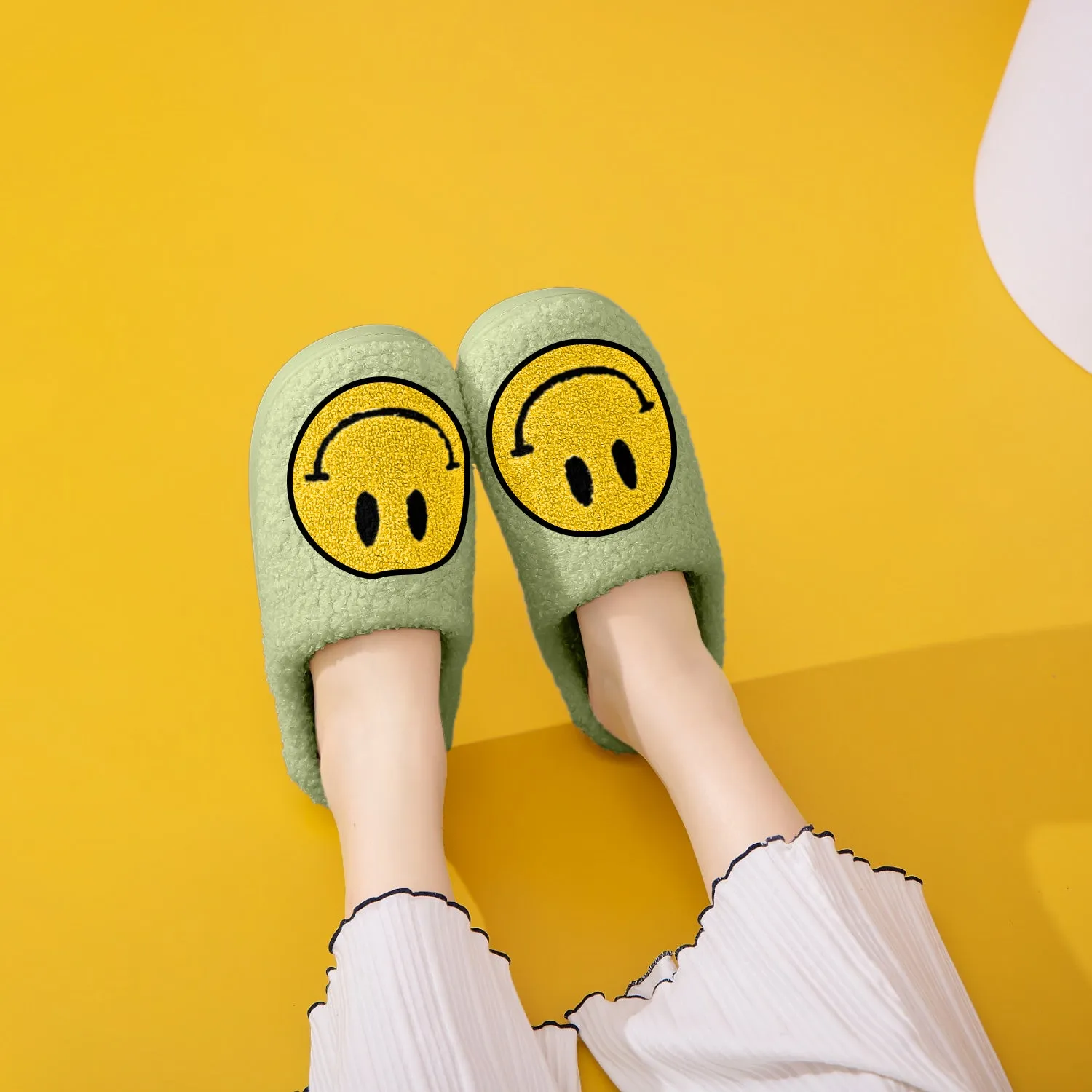 Melody Green Smiley Face Slippers