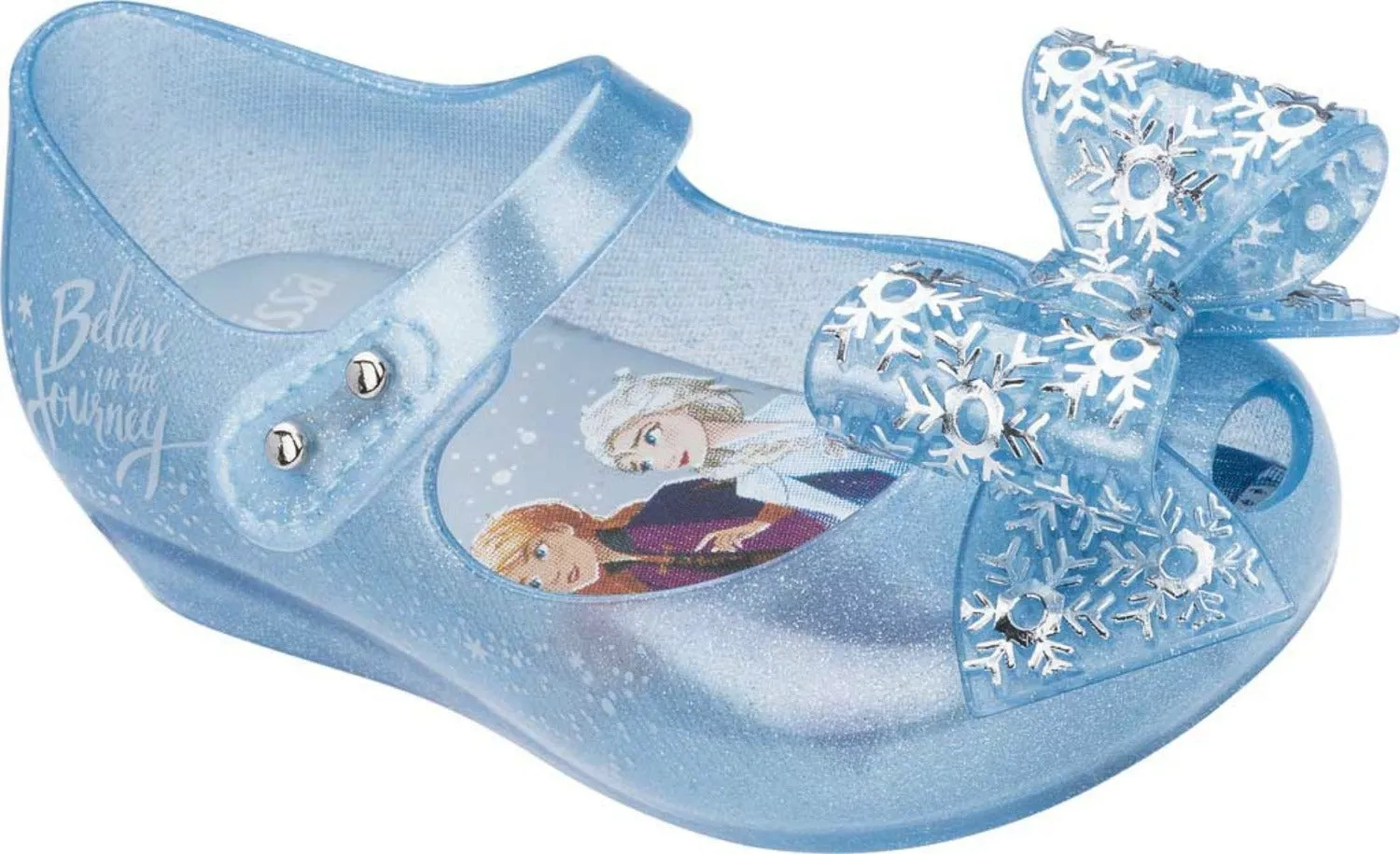 Mini Melissa Frozen Ultra 25 Pearl Blue Glitter Bow Mary Jane Shoes