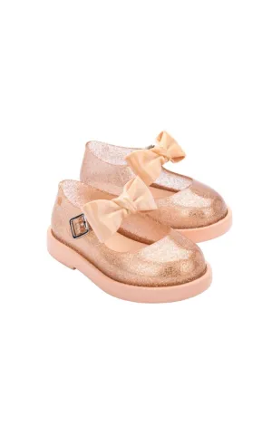 Mini Melissa Girls LOLA BB Beige Glitter Shoes