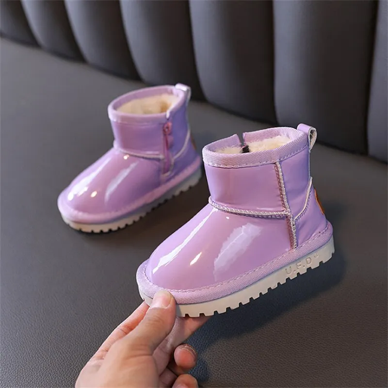 MOF Kids new winter boots silicon candy colors waterproof non-slip warm plush girls snow boots