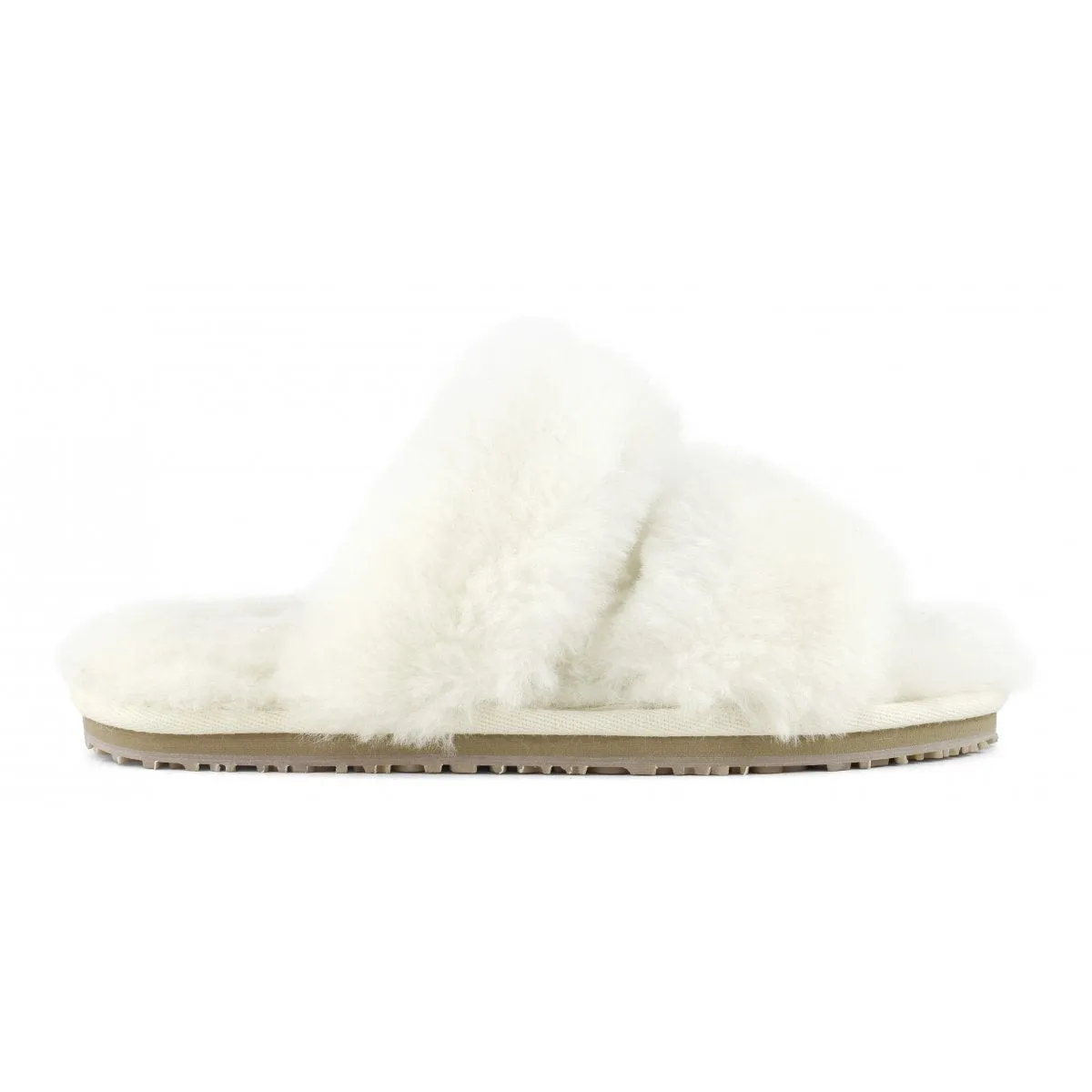 MOU - 2-Stripes Sheepskin Fur Slipper in Vanilla