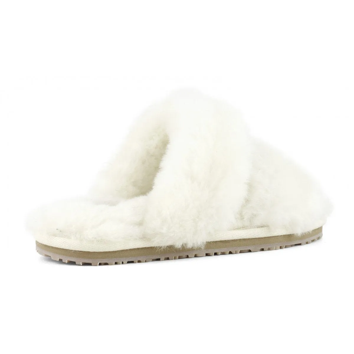 MOU - 2-Stripes Sheepskin Fur Slipper in Vanilla