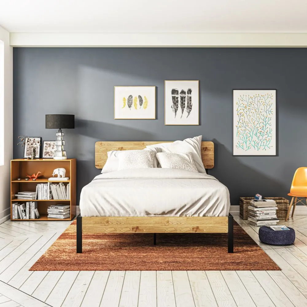 Olivia Metal and Wood Platform Bed Frame