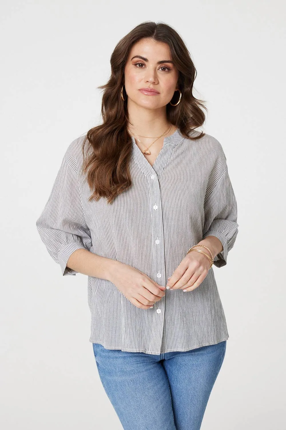 Pinstripe Relaxed Button Back Blouse