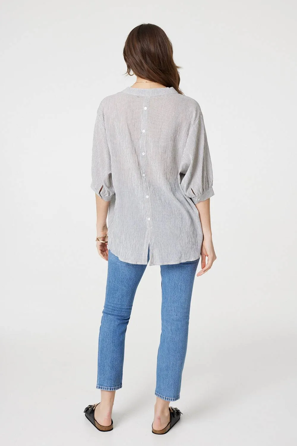 Pinstripe Relaxed Button Back Blouse