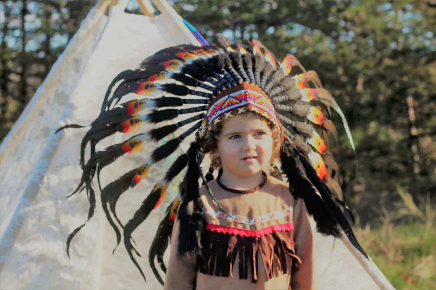 PRICE REDUCED - N15- From 2-5 years Kid / Child's: double feather Headdress 20,5 inch. – 52 cm