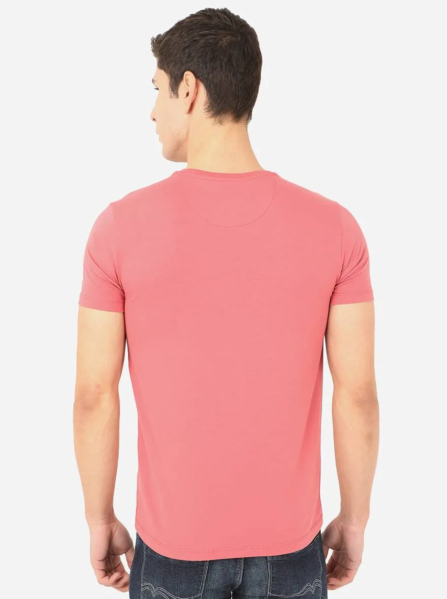 Rose Red Printed Slim Fit T-Shirt | JadeBlue